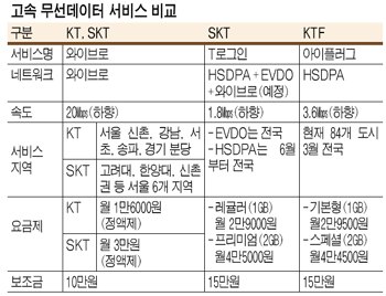 [도표] 고속 무선 데이터 서비스 비교