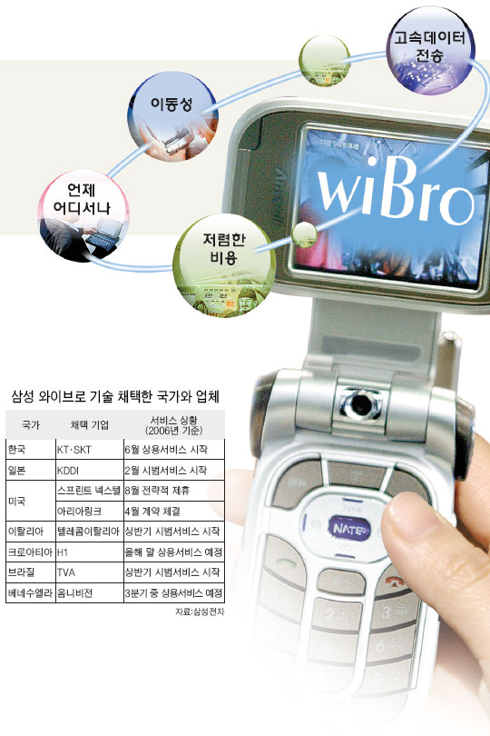 [도표] 삼성 와이브로 기술 채택한 국가와 업체
