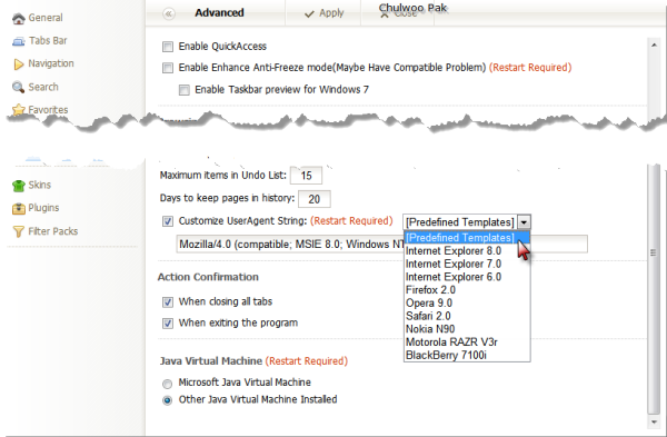 [Maxthon] Customize UserAgent String