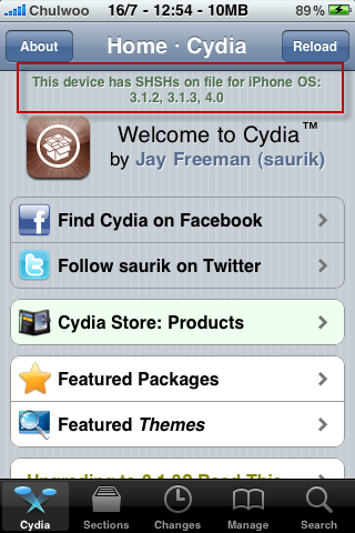[Cydia] This device has SHSHs on file for iPhone OS: ...